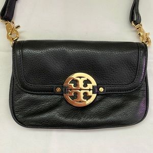 Tory Burch black leather crossbody clutch bag with gold hardware